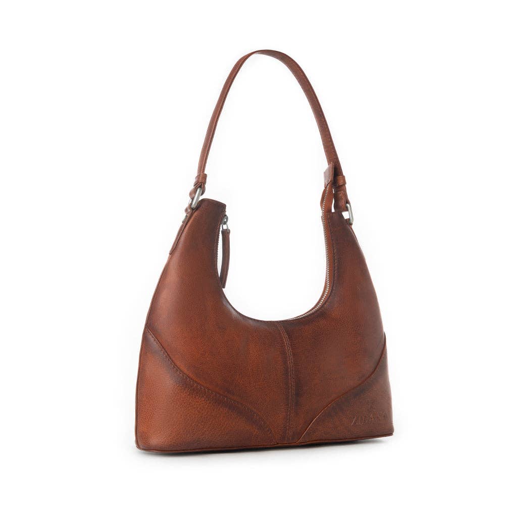 Zidana Winchester Loop Veg Tanned Leather Shoulder Bag in Maple Glaze