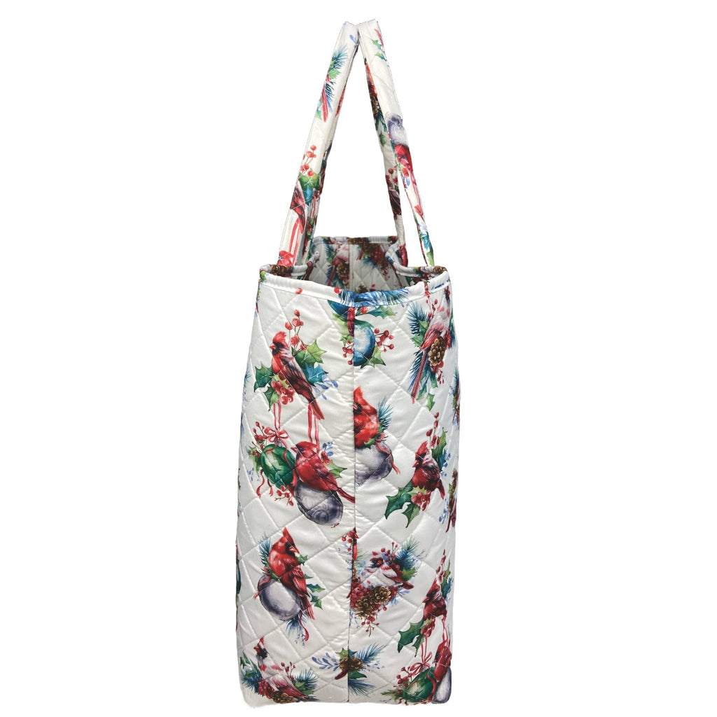 Winter Cardinals & Ornaments Quilted Tote Bag