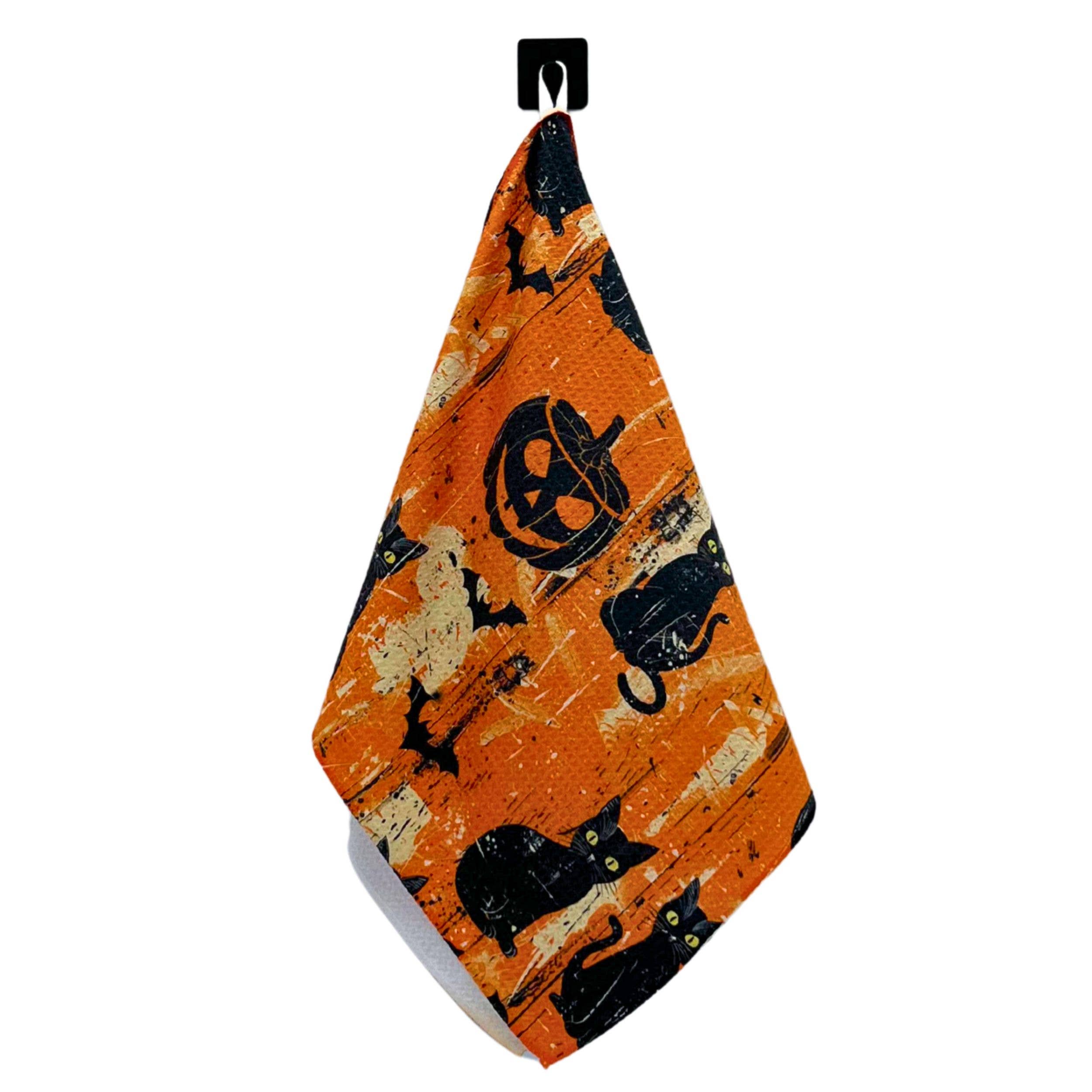 Halloween Black Cats & Pumpkins Tea Towel