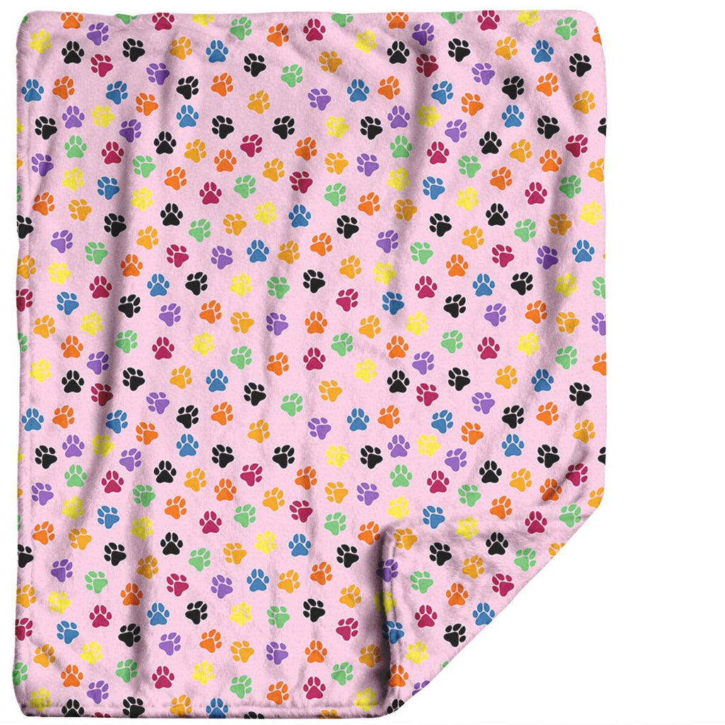 Pink Paw Print Plush Travel Throw Blanket & Matching Case