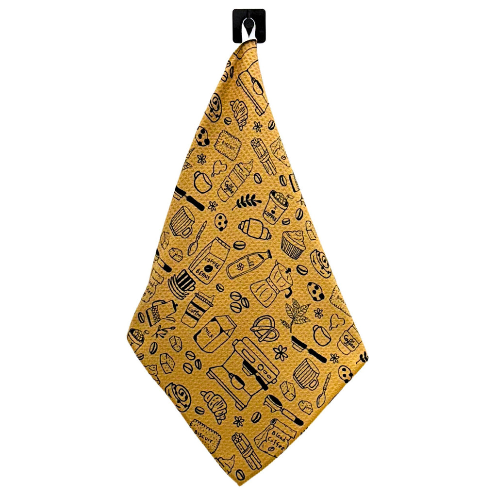 Coffee Barista Doodles Tea Towel