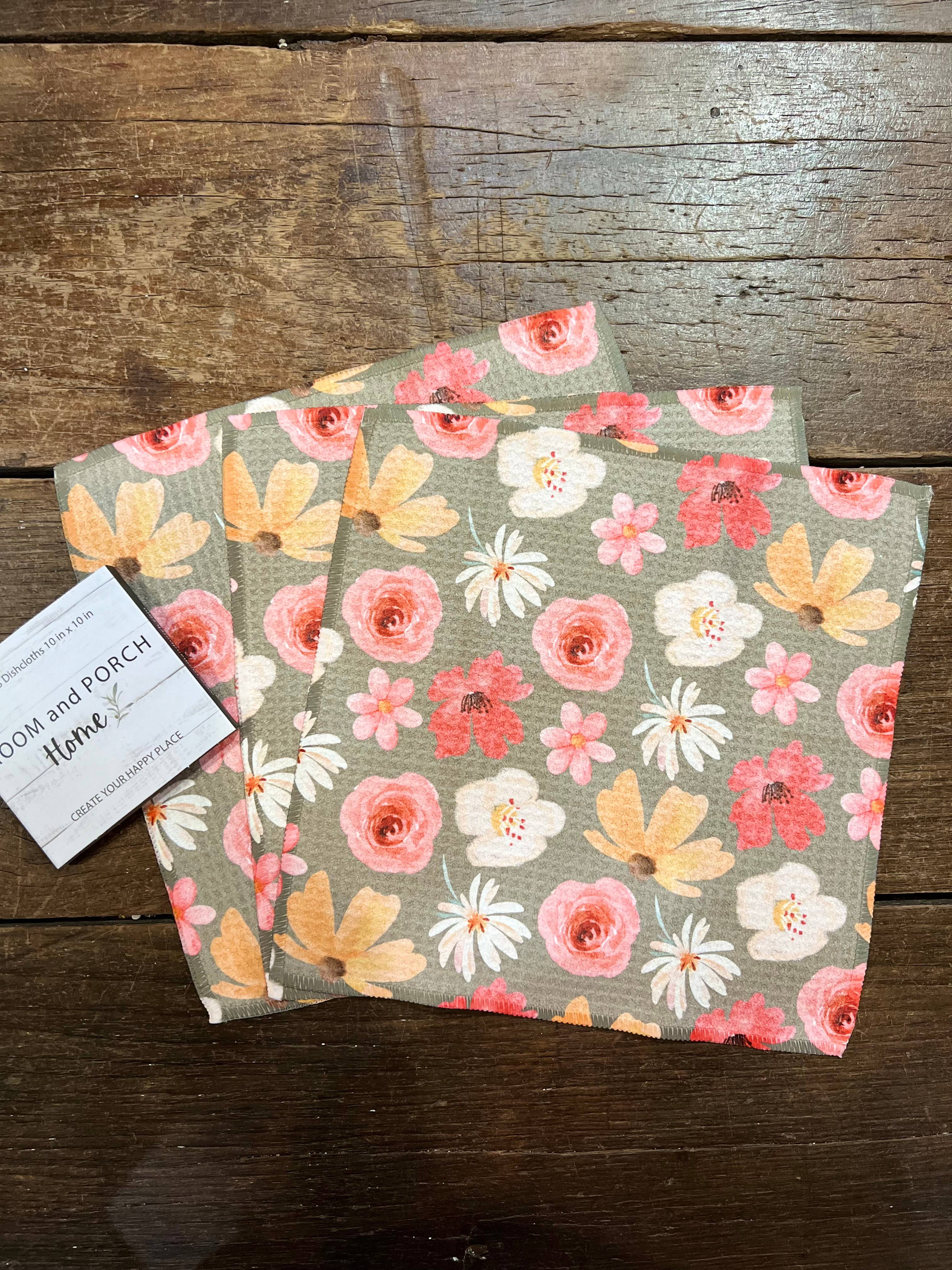 Happy Flower - Olive Dishcloth Set