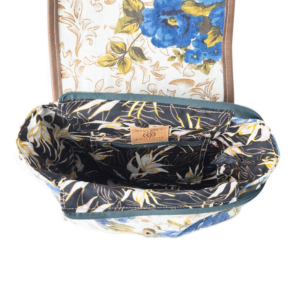 Mesa Morning Glories Messenger Bag-Blue & Off White