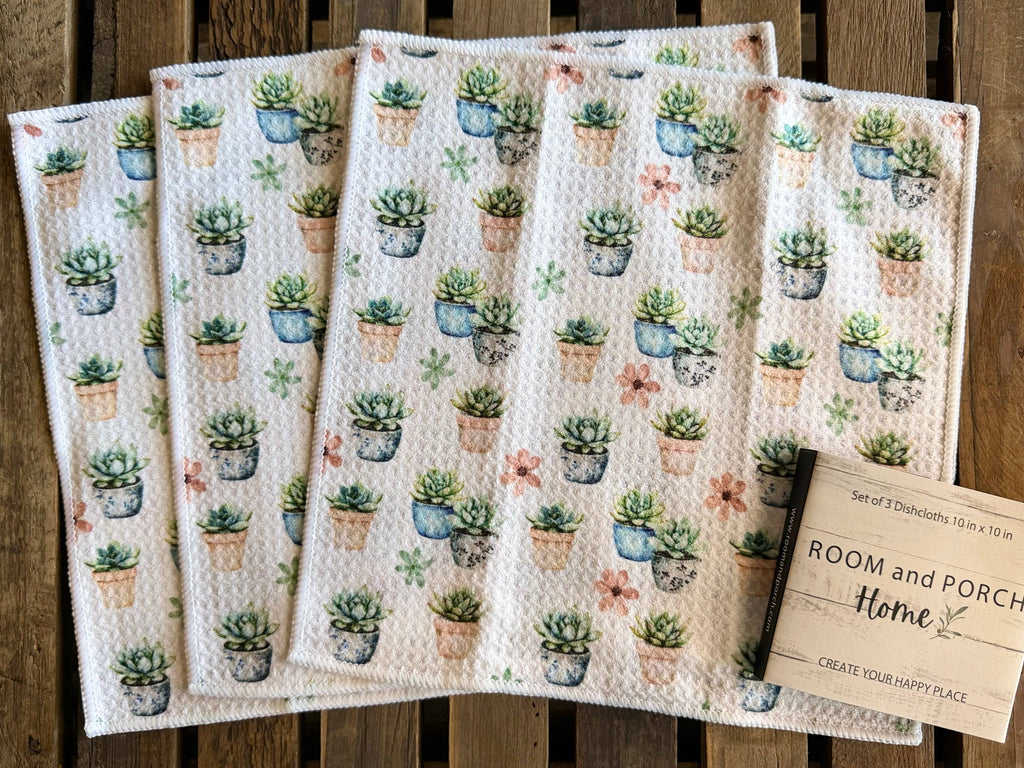 Succulent Pots Double-Sided Dishcloth Set