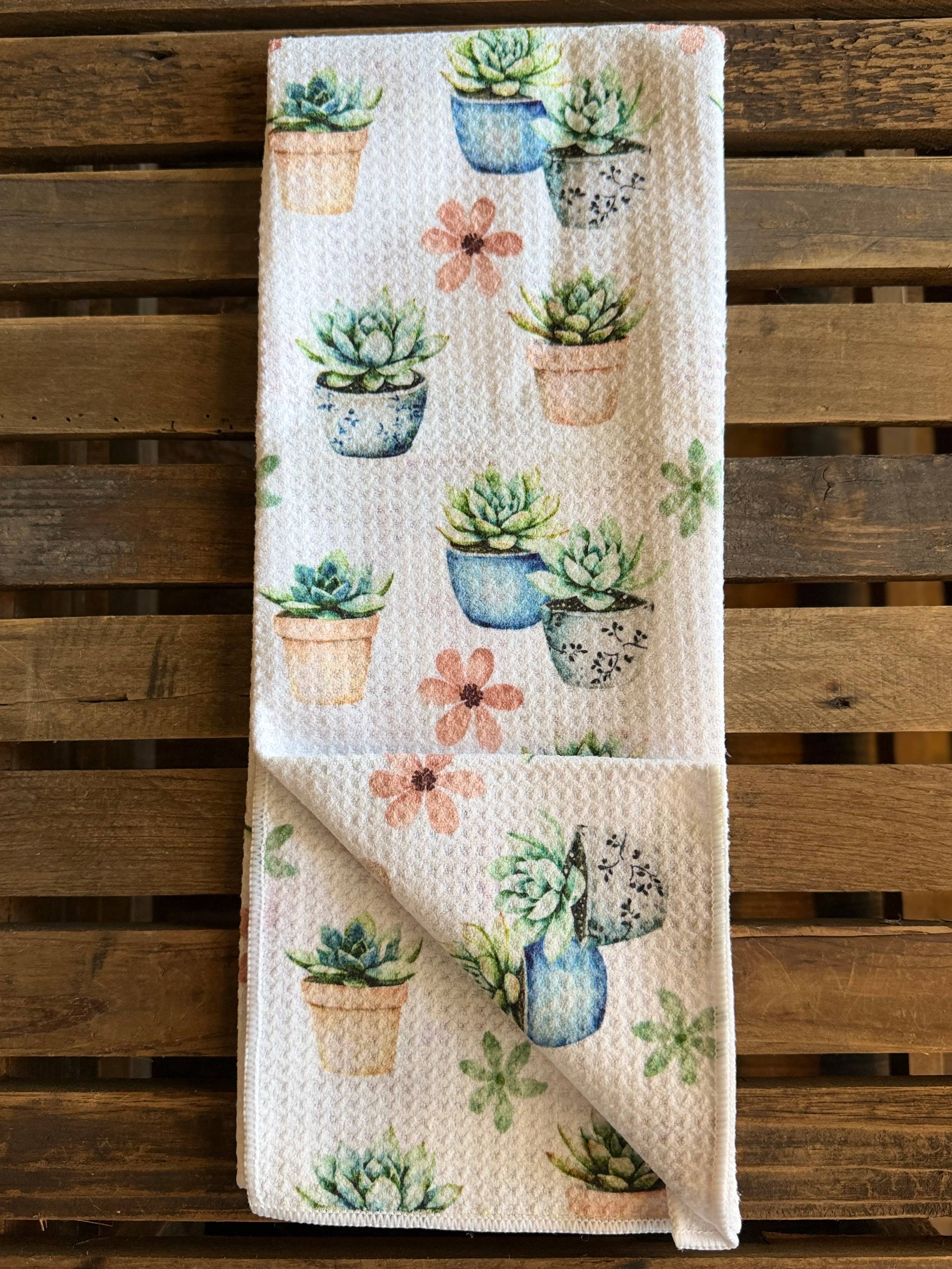 Succulent Pots Double-Sided Tea Towel - Recycled Microfiber
