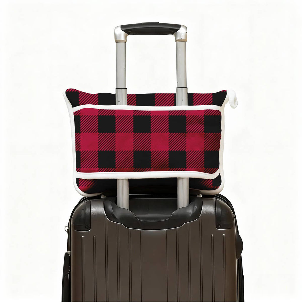 Red & Black Plaid Plush Travel Throw Blanket & Matching Case