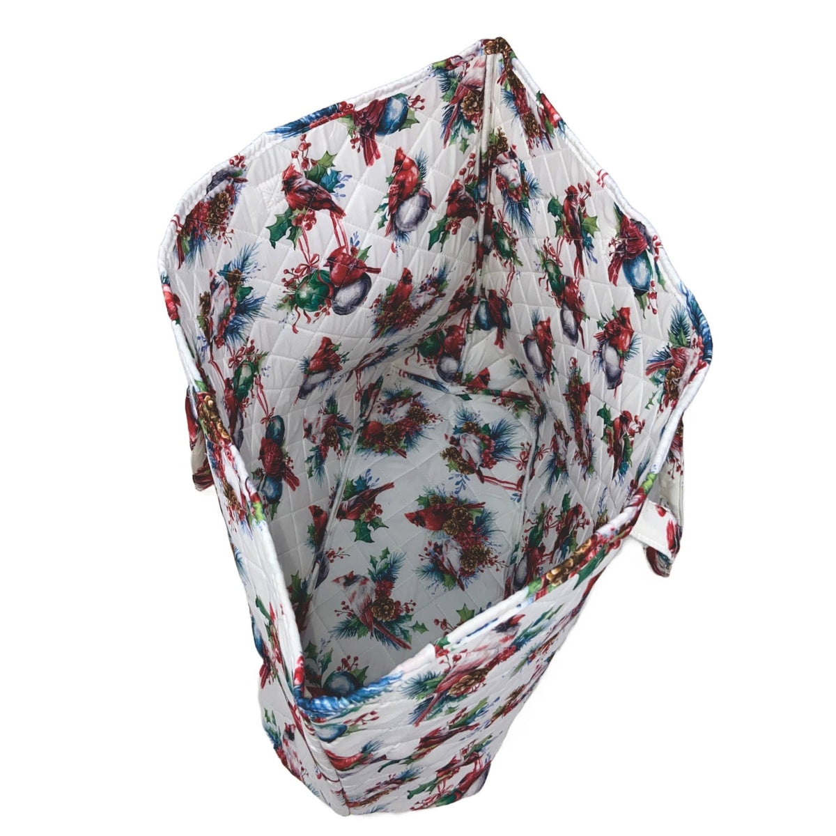Winter Cardinals & Ornaments Quilted Tote Bag