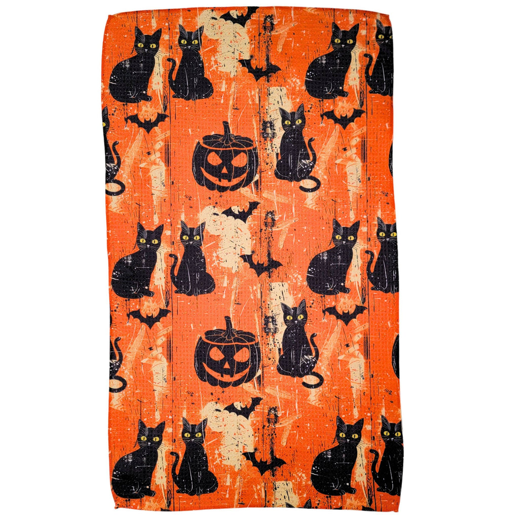 Halloween Black Cats & Pumpkins Tea Towel