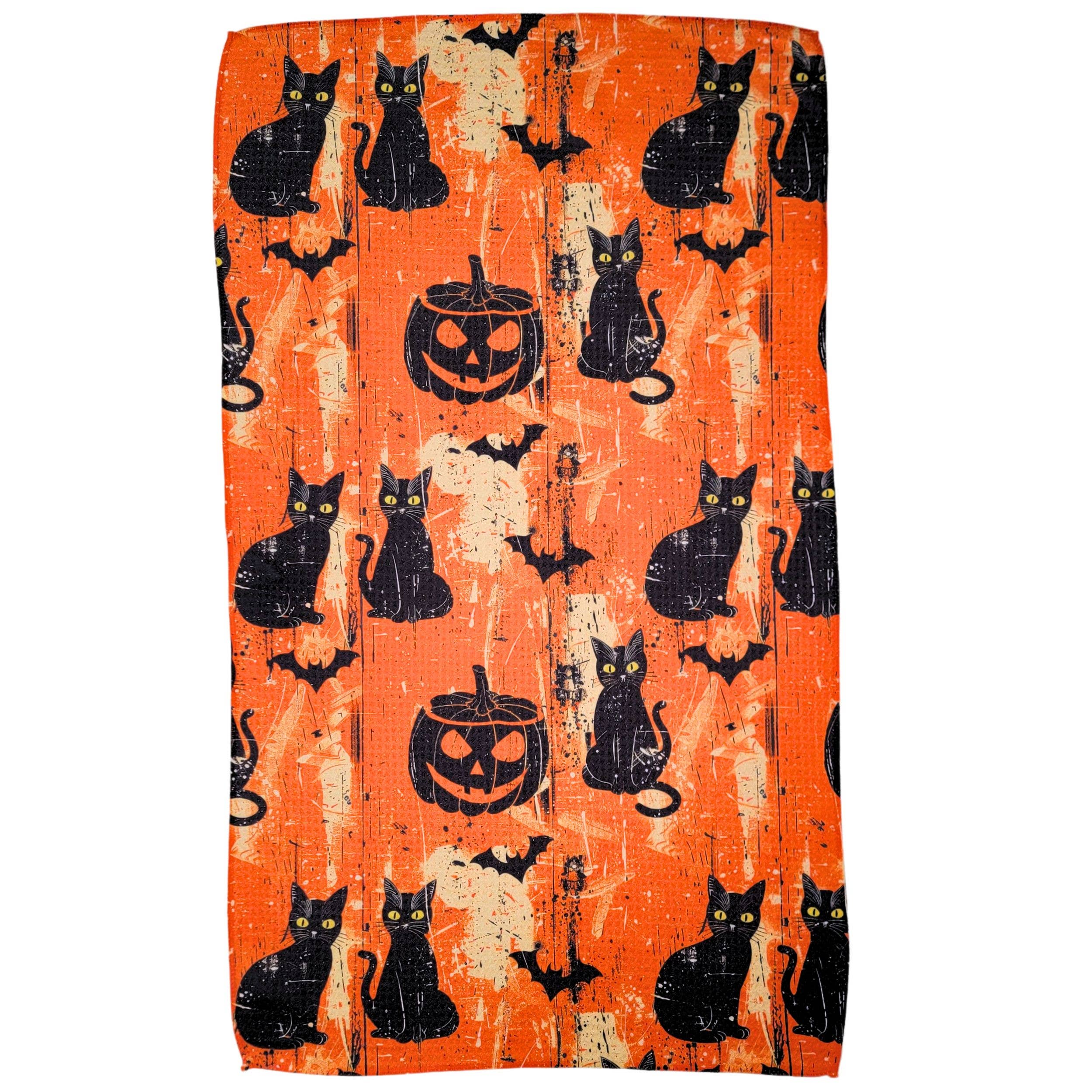 Halloween Black Cats & Pumpkins Tea Towel