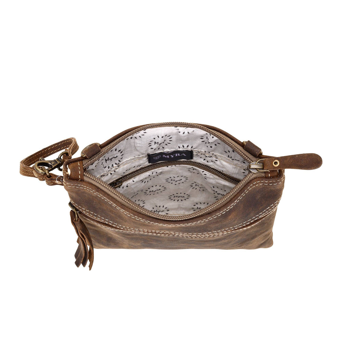 Bursage Crossbody Bag - Brown with Leather Tassel