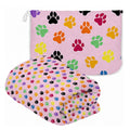 Pink Paw Print Plush Travel Throw Blanket & Matching Case