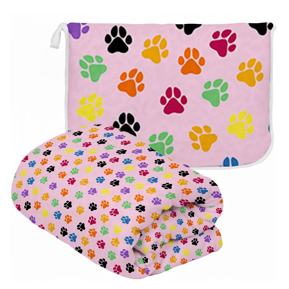 Pink Paw Print Plush Travel Throw Blanket & Matching Case
