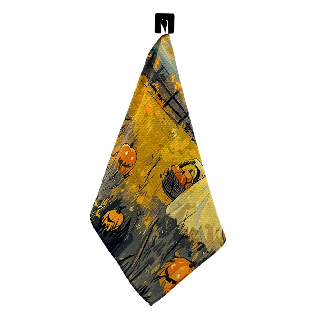 Ghost Picking Pumpkins Tea Towel
