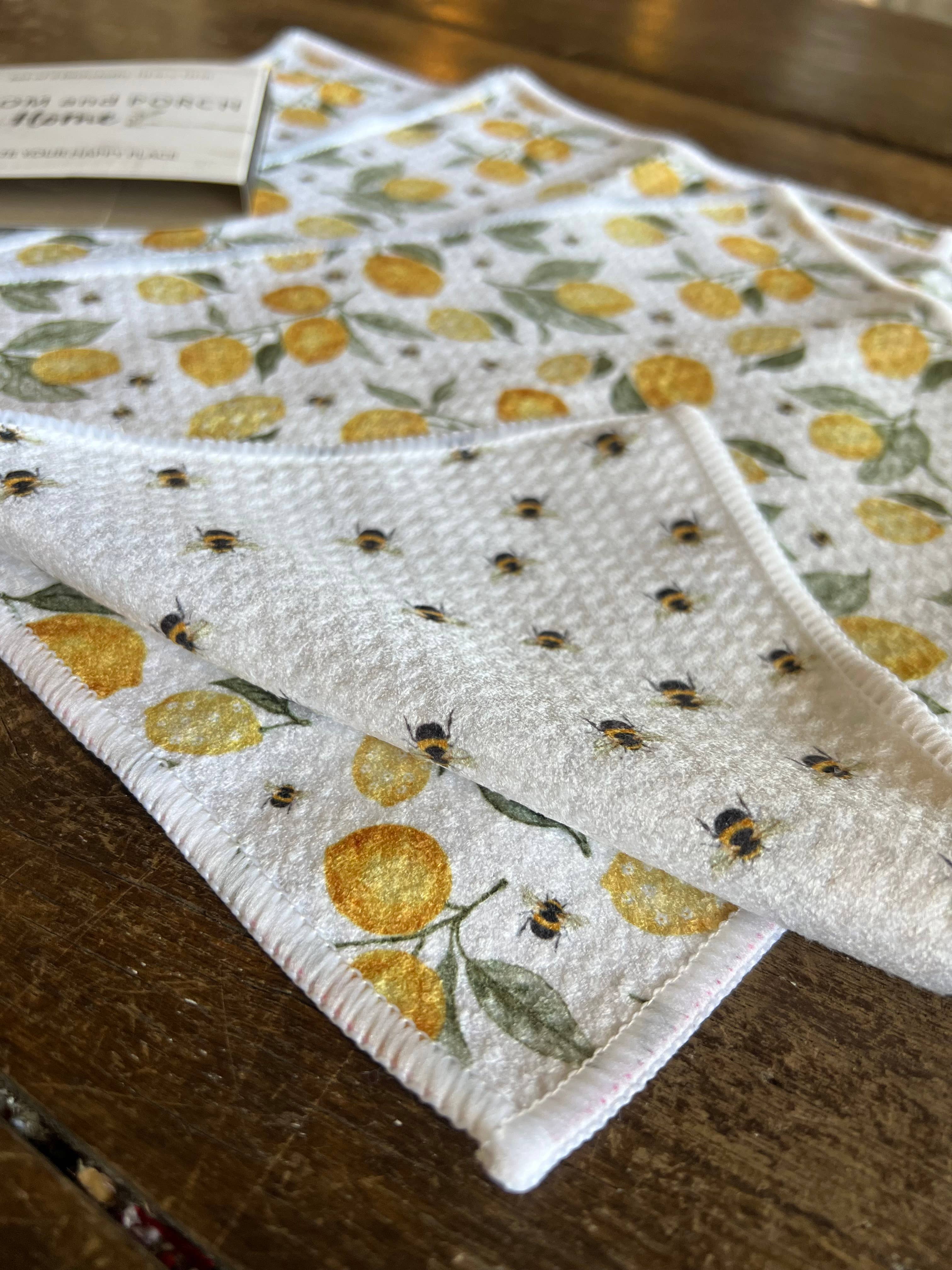 Lemon & Bees Double-Sided Dishcloth Set