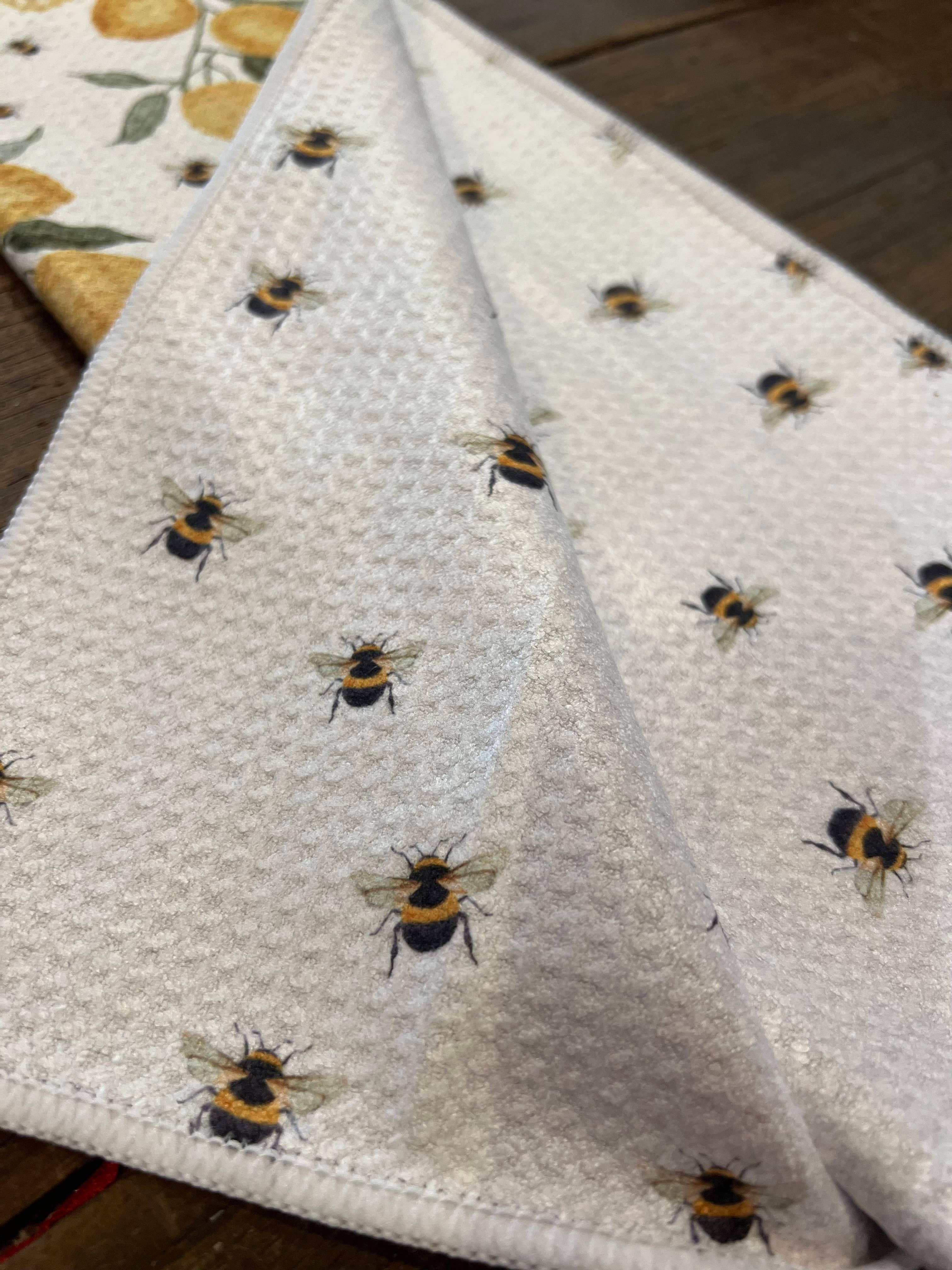 Lemon & Bees Double-Sided Tea Towel - Recycled Microfiber
