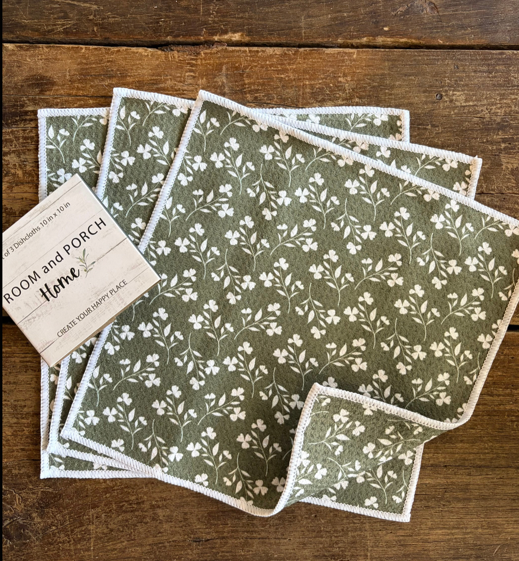 Meadow Olive Double-Sided Dishcloth Set
