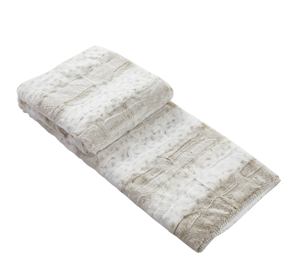 White Leopard Stripe Faux Fur Plush Throw Blanket
