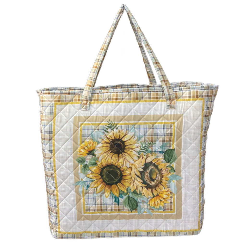 Sunflower Bouquet Plaid Quilted Tote Bag