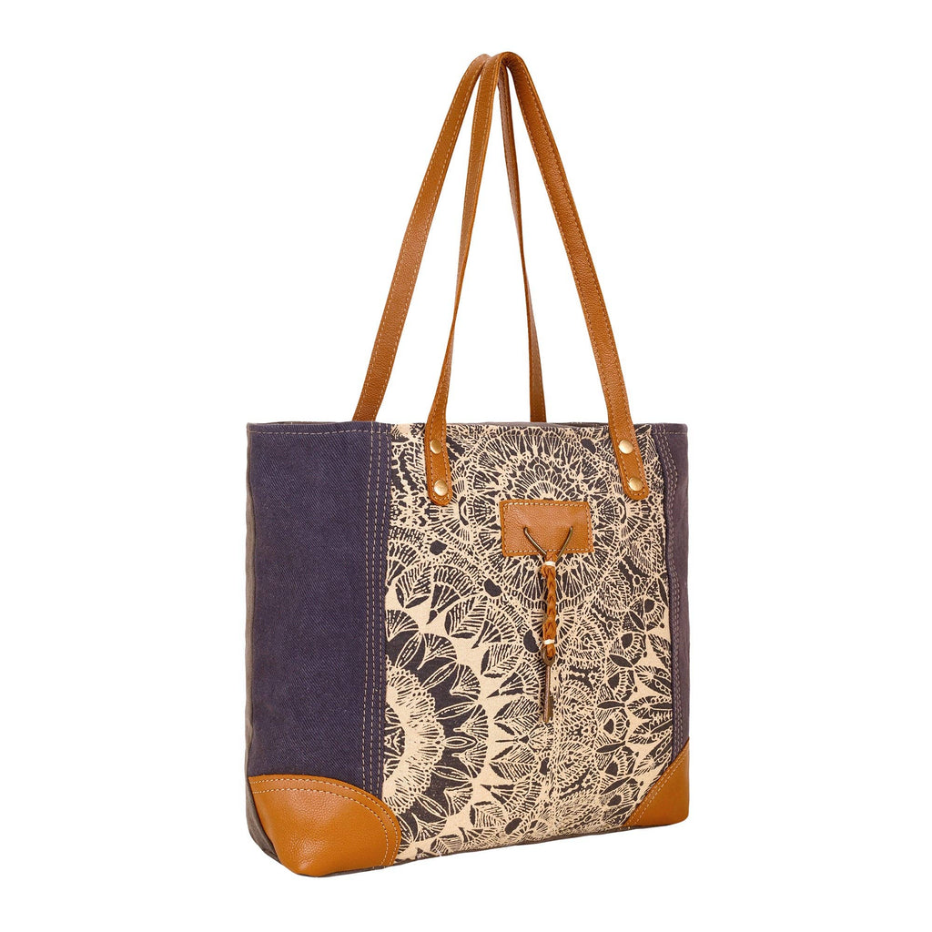 Abstract Key Tote Bag - Charcoal with Lace Print