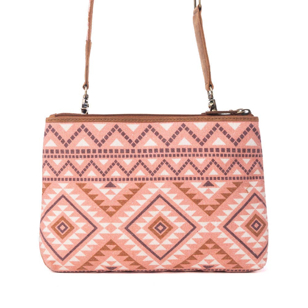 Tribal Hollow Cotton & Leather Crossbody Bag in Terra Cider