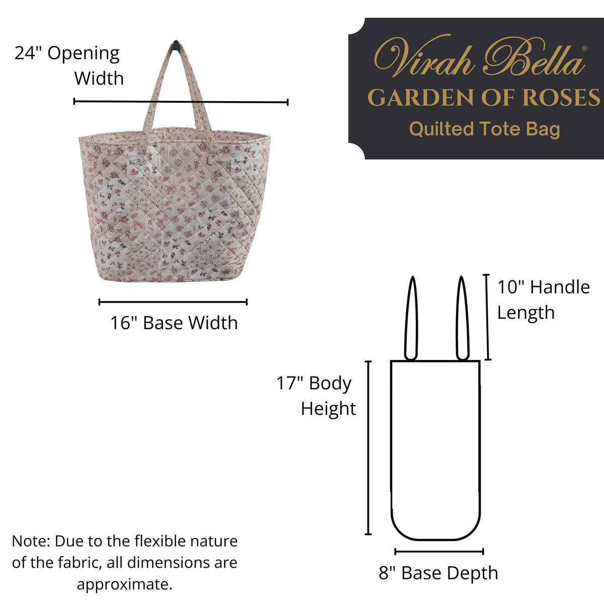 Garden of Roses Designer Quilted Tote Bag