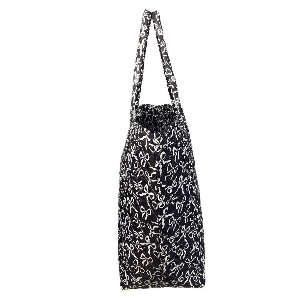 Black & White Ribbon Bow Quilted Over-the-Shoulder Tote Bag