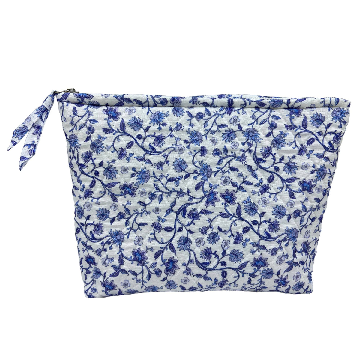 Blue Floral Vine Quilted Cosmetic Bag