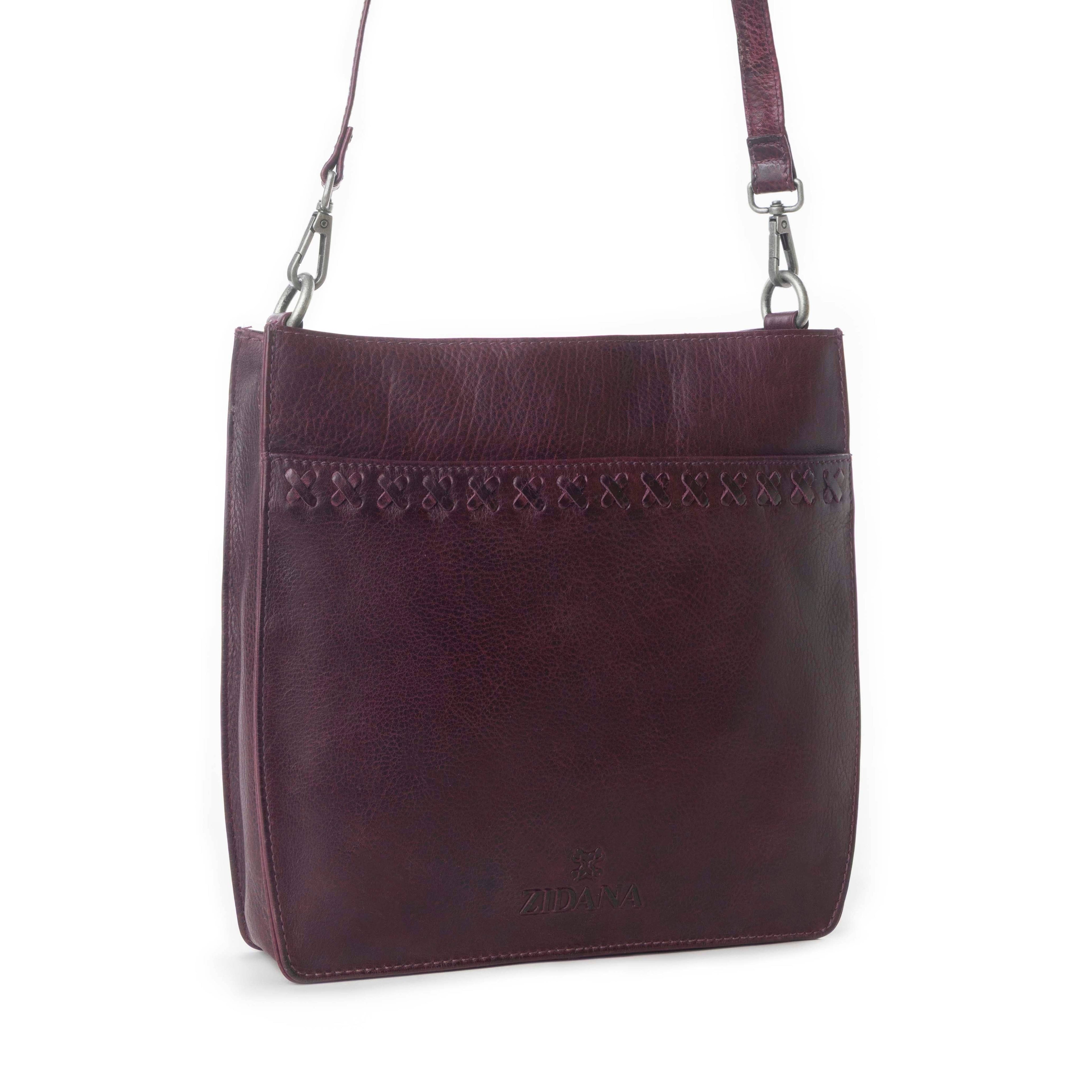 Zidana Mirelle Woven Veg Tanned Leather Sling Bag in Mulberry Shine