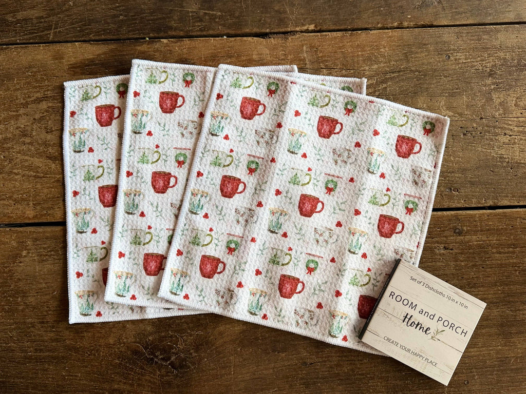 Christmas Mugs Double-Sided Dishcloth Set