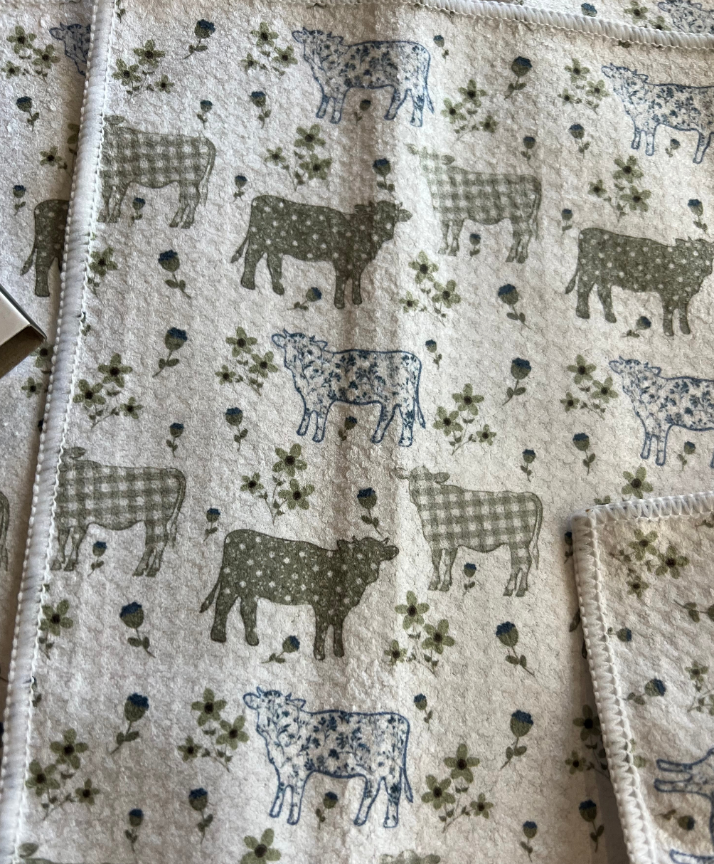 Farmhouse Cow Double-Sided Dishcloth Set