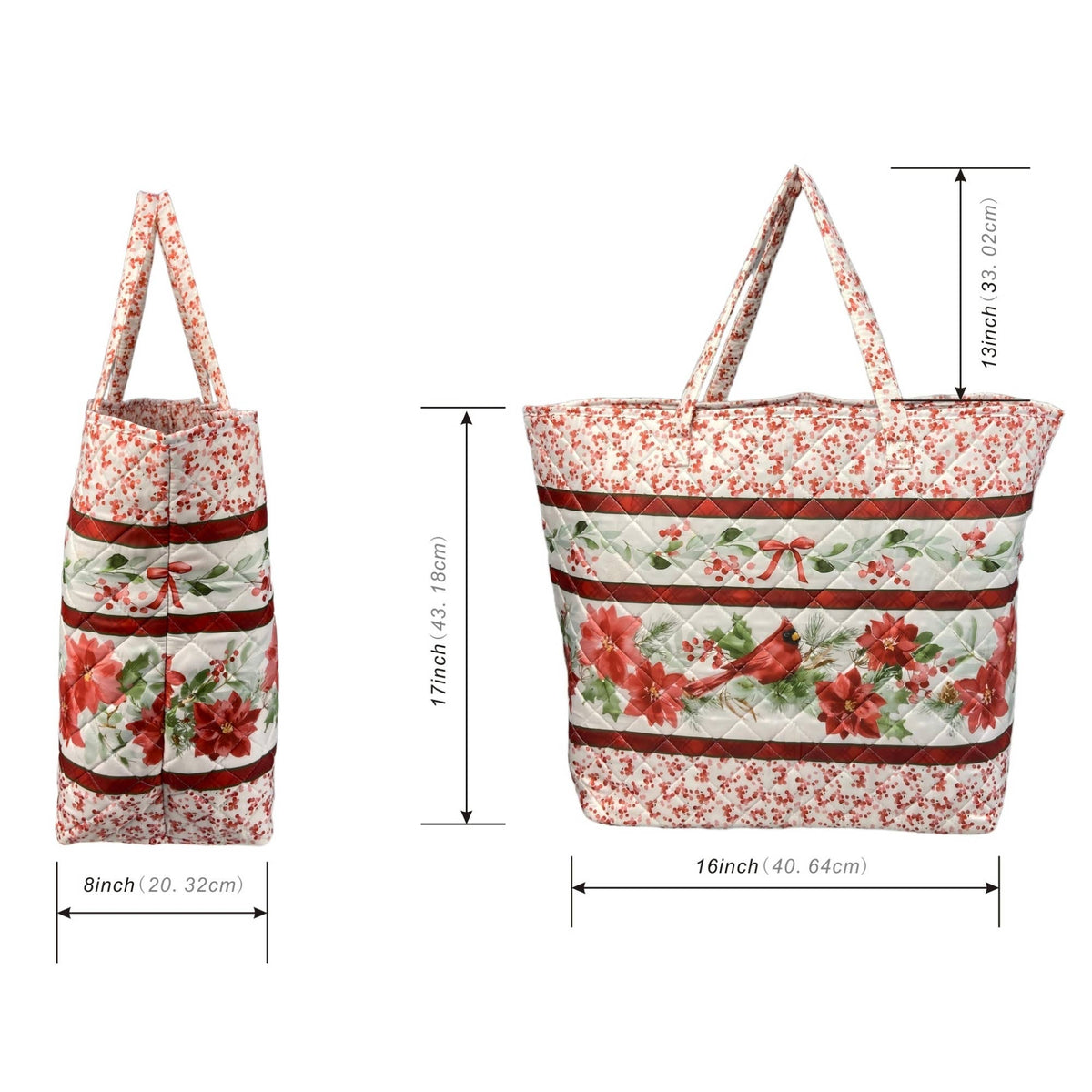 Cardinal Christmas Winter Quilted Tote Bag