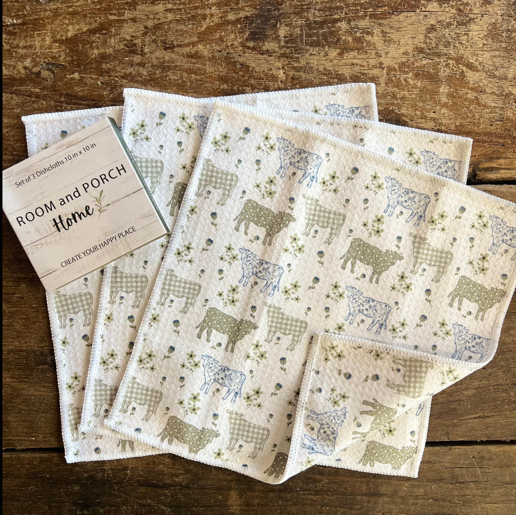 Farmhouse Cow Double-Sided Dishcloth Set