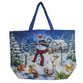 Snowman with Forest Animals Christmas Quilted Tote Bag