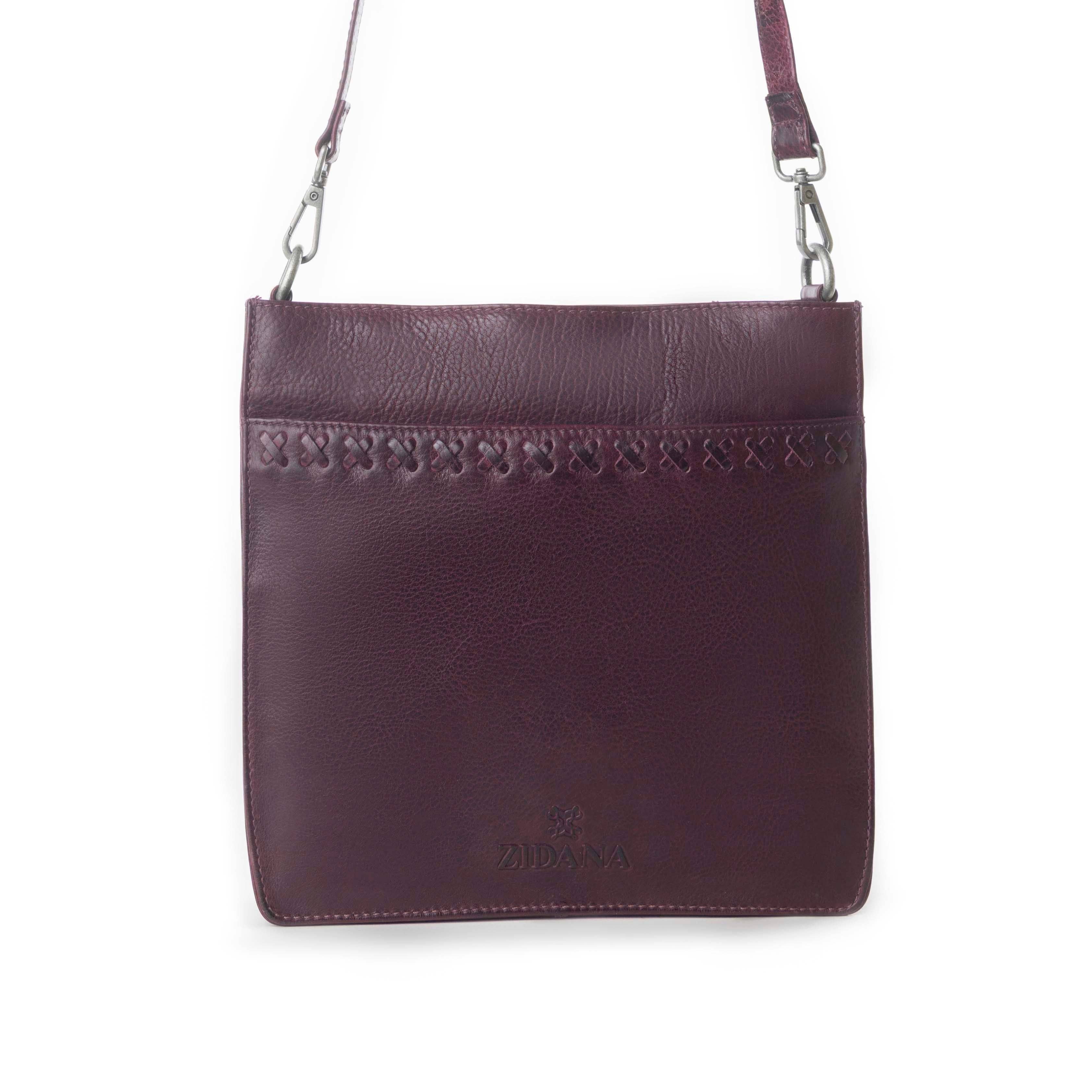 Zidana Mirelle Woven Veg Tanned Leather Sling Bag in Mulberry Shine