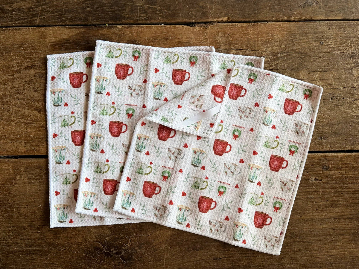Christmas Mugs Double-Sided Dishcloth Set