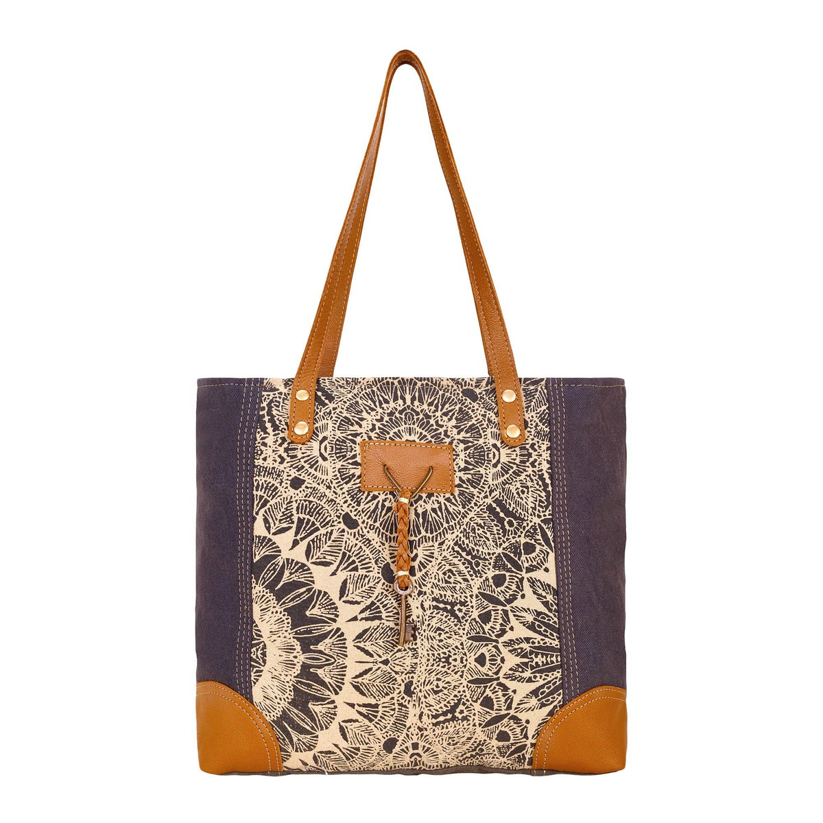 Abstract Key Tote Bag - Charcoal with Lace Print