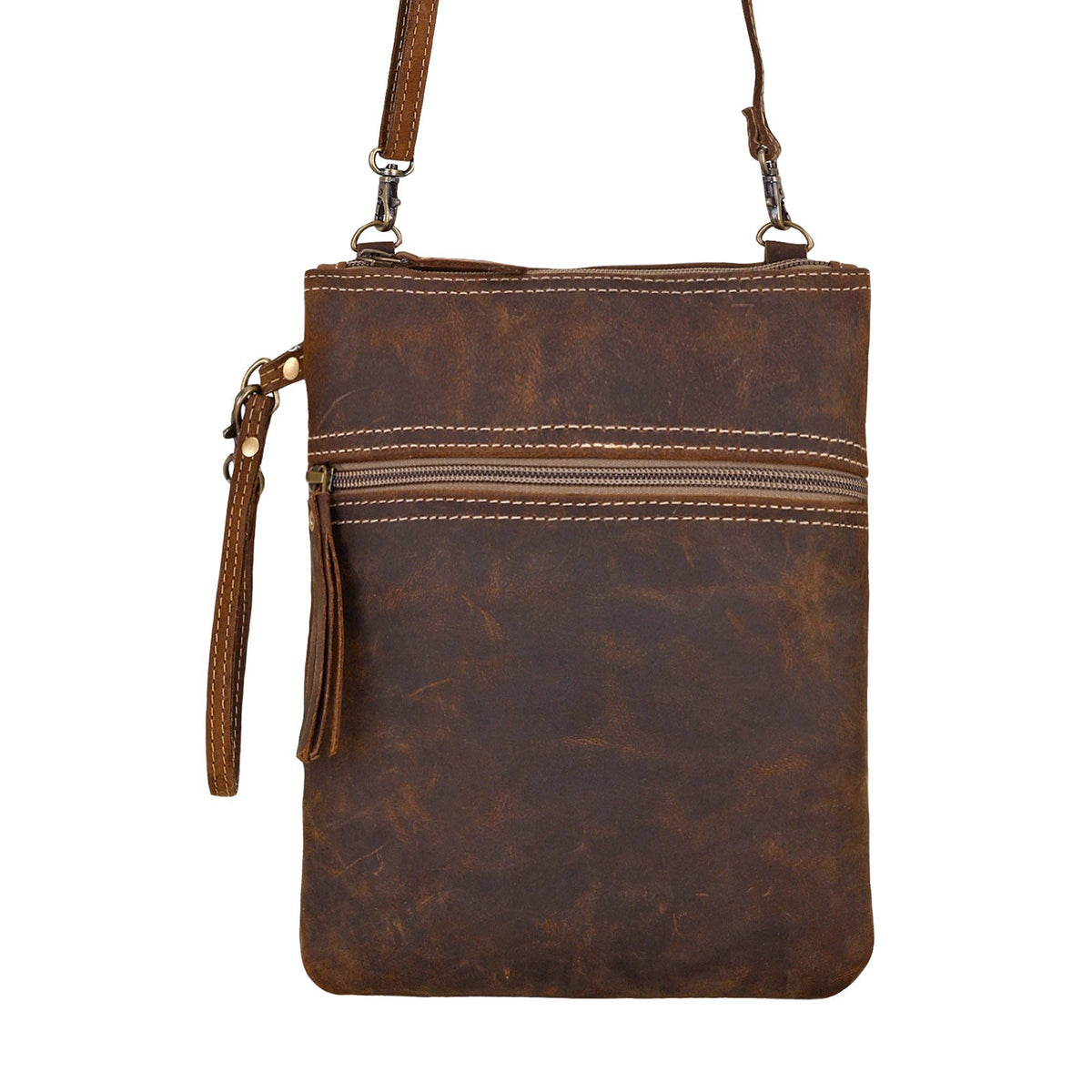Bursage Crossbody Bag - Brown with Leather Tassel