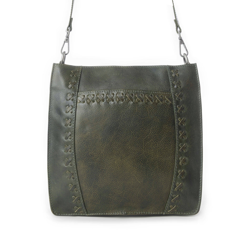Zidana Mirelle Woven Veg Tanned Leather Sling Bag in Oliva Nero