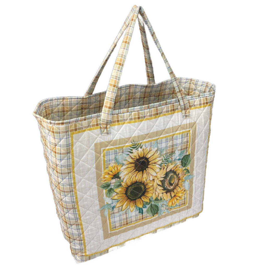 Sunflower Bouquet Plaid Quilted Tote Bag