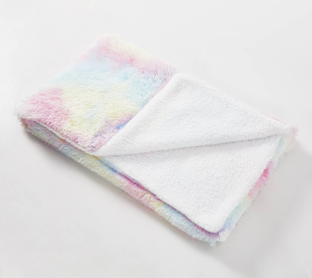 Rainbow Frost Faux Fur Plush Throw Blanket
