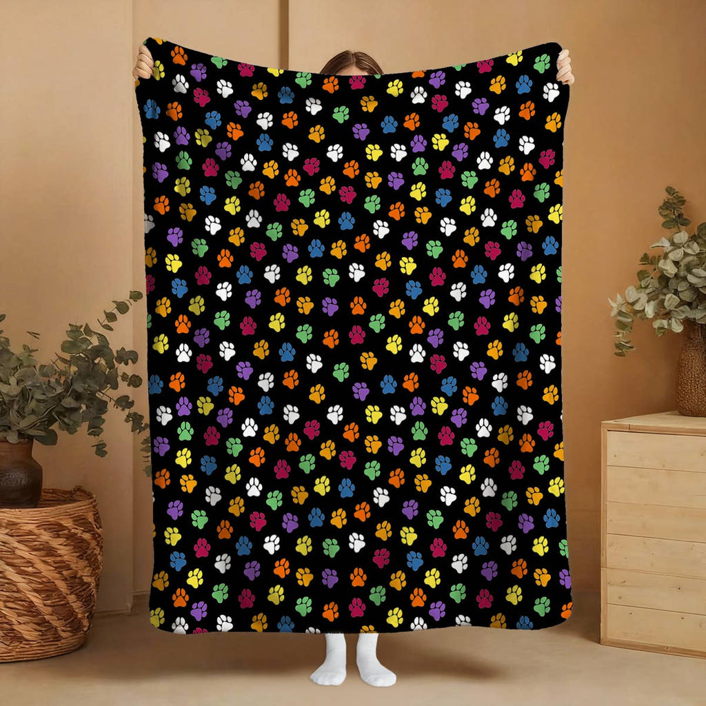 Black Paws Plush Travel Blanket with Matching Case