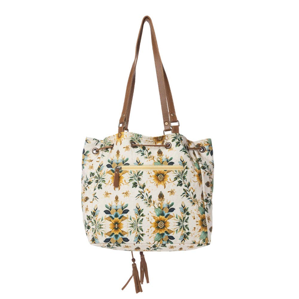 Southern Bloom Cotton & Leather Bucket Bag in Chestnut Beige
