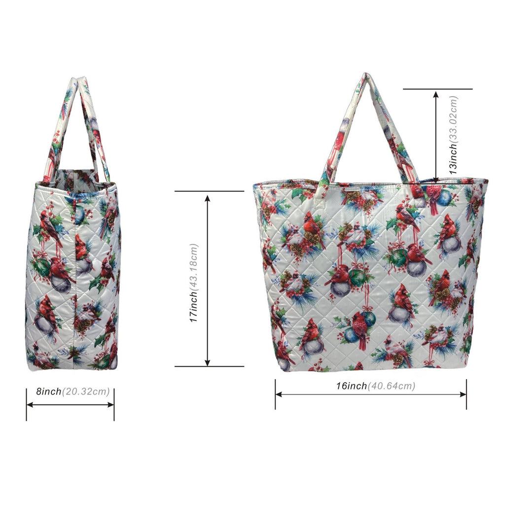 Winter Cardinals & Ornaments Quilted Tote Bag