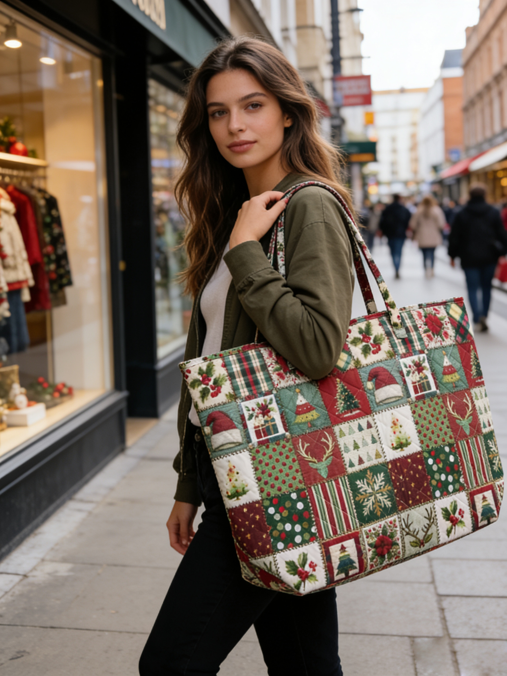 Christmas Patchwork Quilted Tote Bag