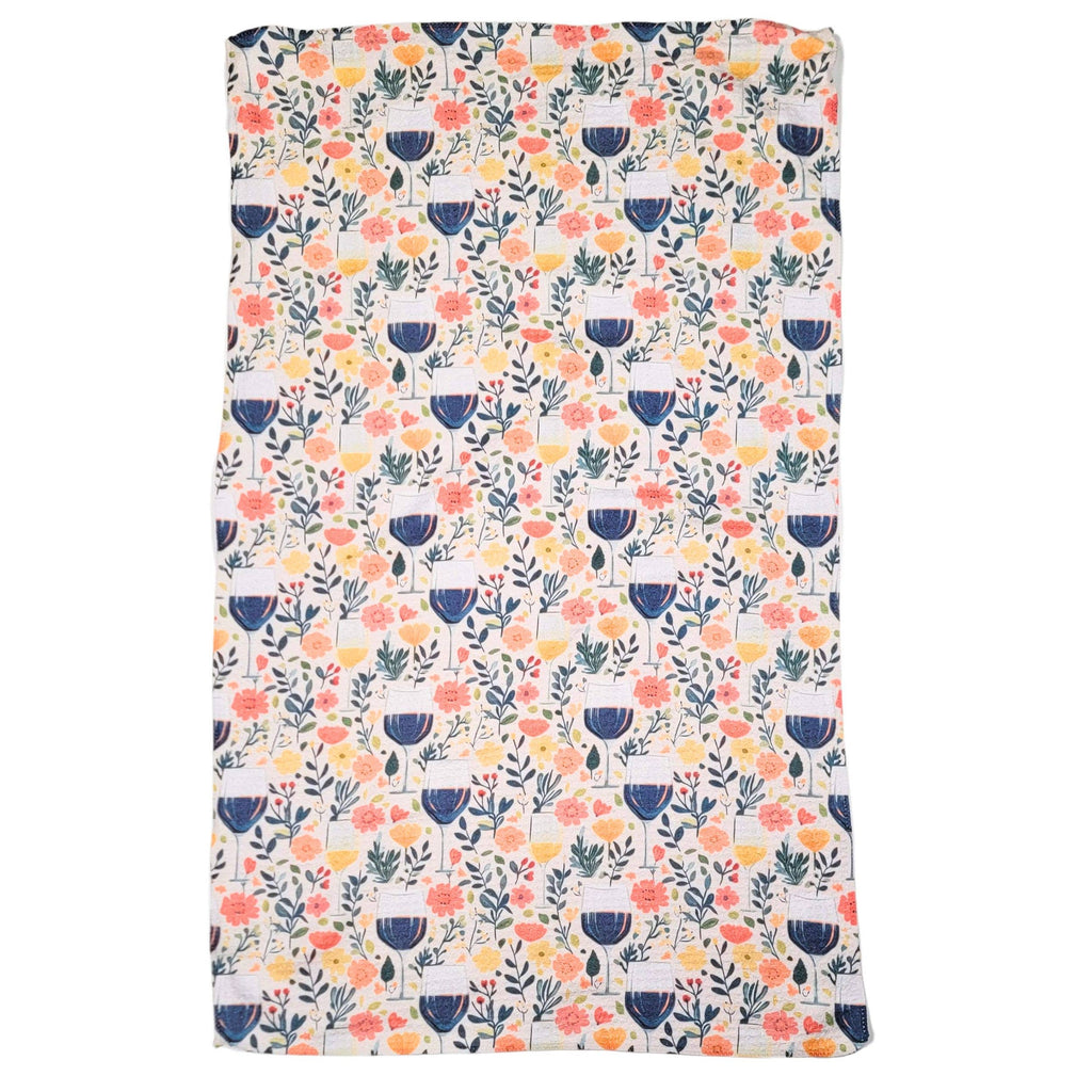 Wine & Flowers Tea Towel
